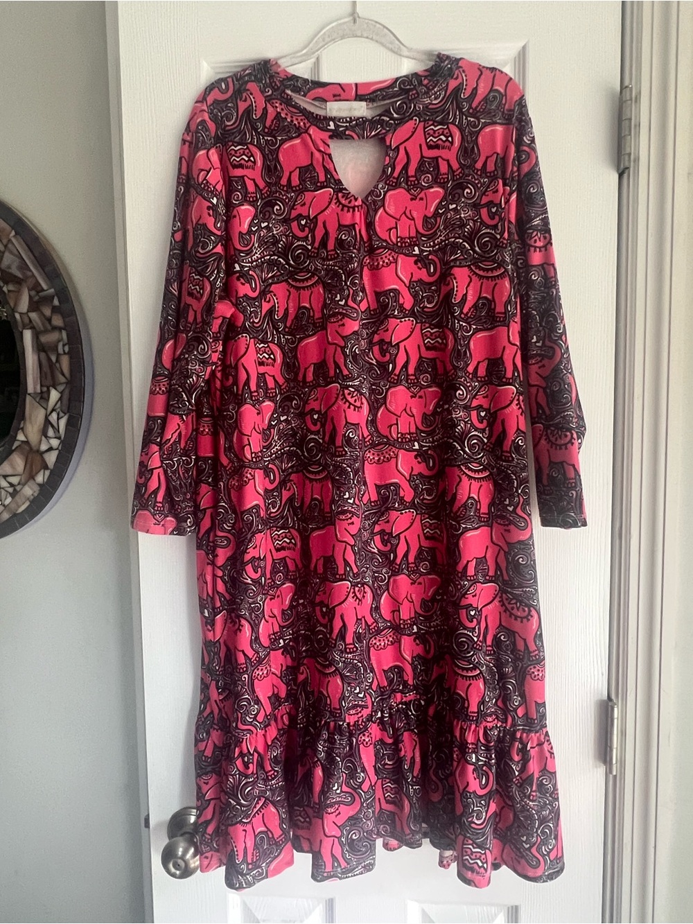 Simply Southern XL Pink Elephant Print Dress Keyhole Neck with pockets - Picture 2 of 5
